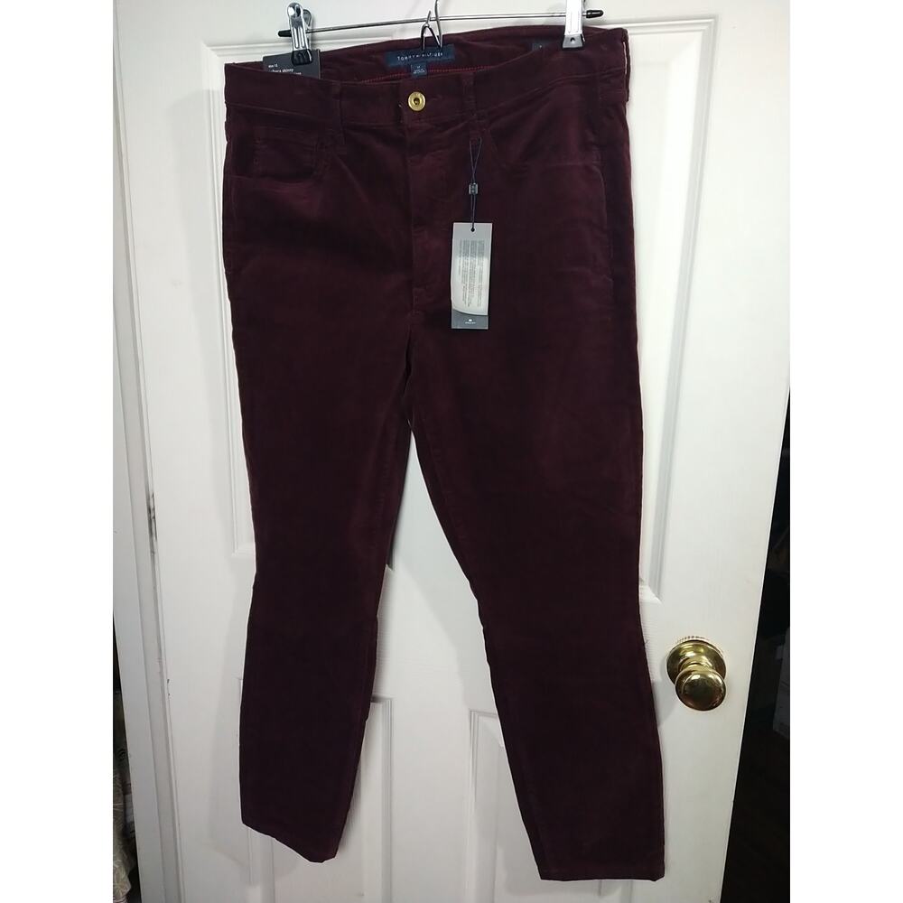 Tommy Hilfiger Woman 12 Corduroy Pants Purple Tribeca Skinny Stretch Straight...